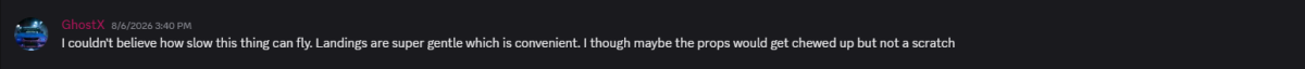 Discord feedback from GhostX saying SPECTRE can fly very slowly and lands gently