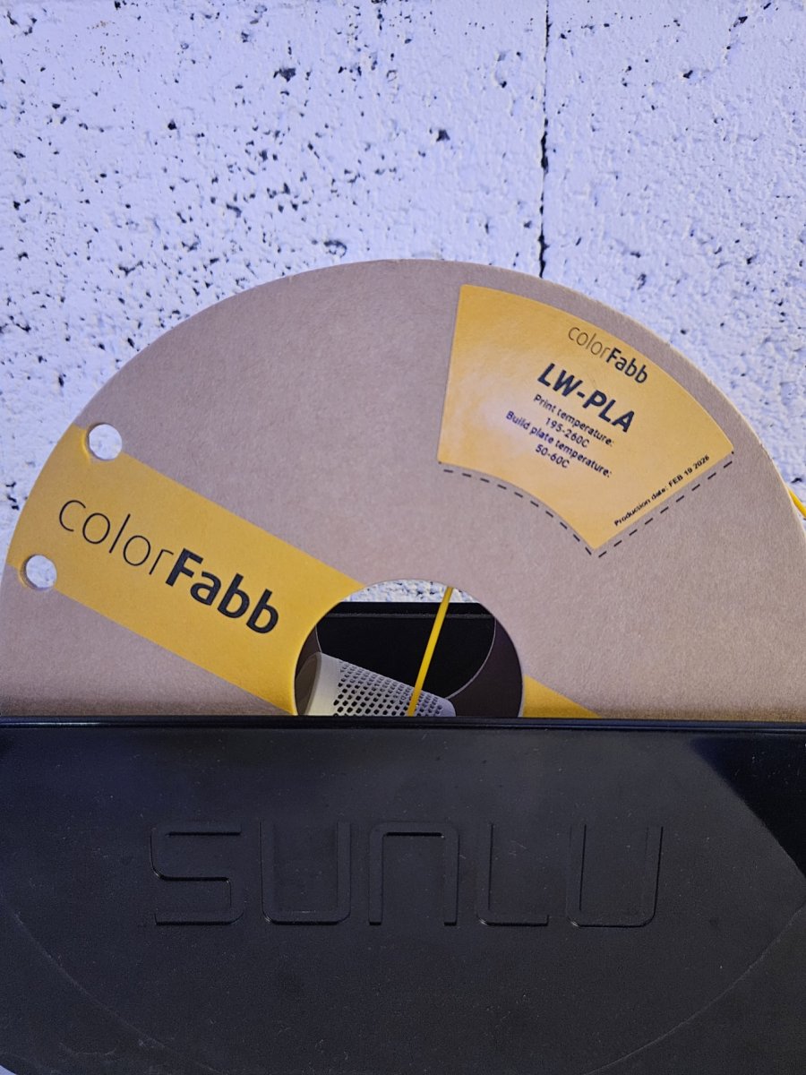 A roll of ColorFabb LW-PLA loaded into the WUDFLY development printer
