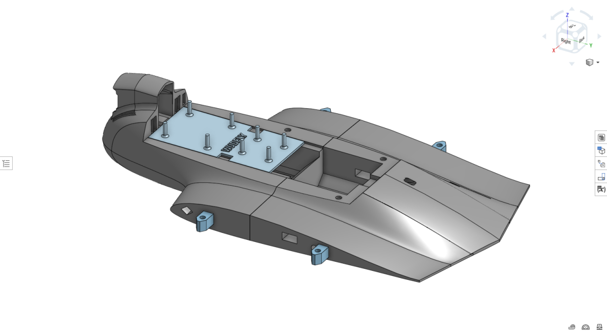 Magnet recesses in the Spectre fuselage.