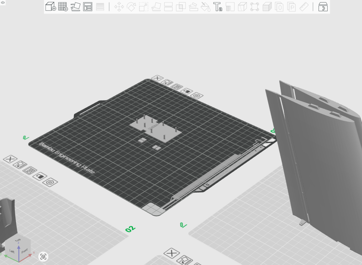 Spectre electronics bulkhead and PETG tabs arranged for printing